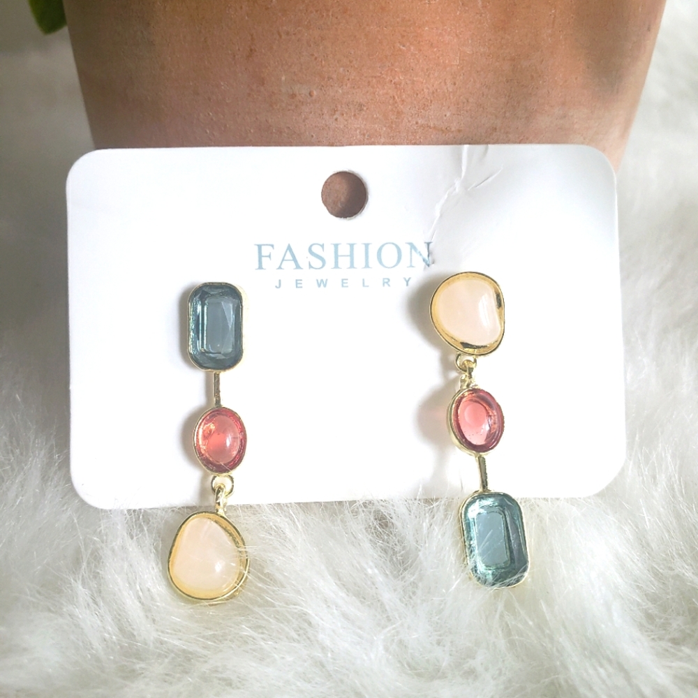 Elegant Gold and Teal Drop Earrings